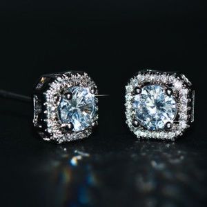 White Sapphire Stud Earrings 925 Sterling Silver